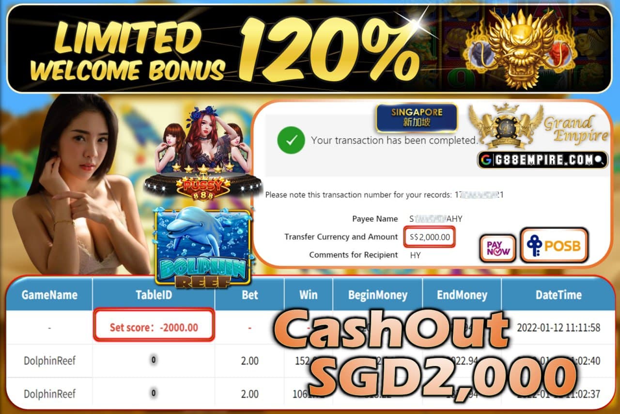 PUSSY888 - DOLPHINREFF CASHOUT SGD2.000 !!!