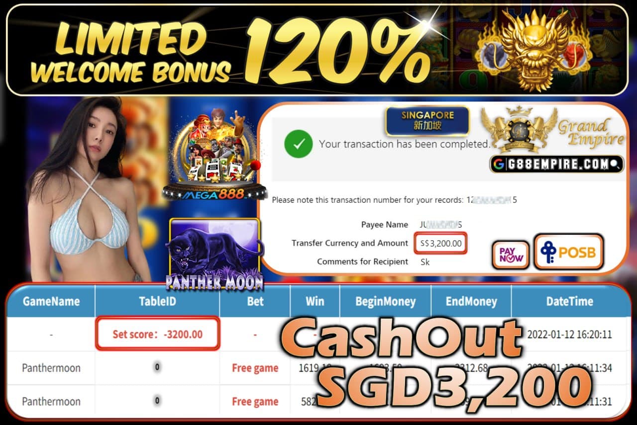 MEGA888 - PANTHERMOON CASHOUT SGD3.200 !!!