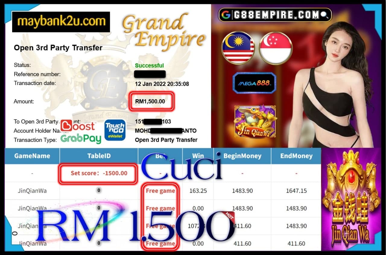 MEGA888 - JINQIANWA CUCI RM1,500 !!!