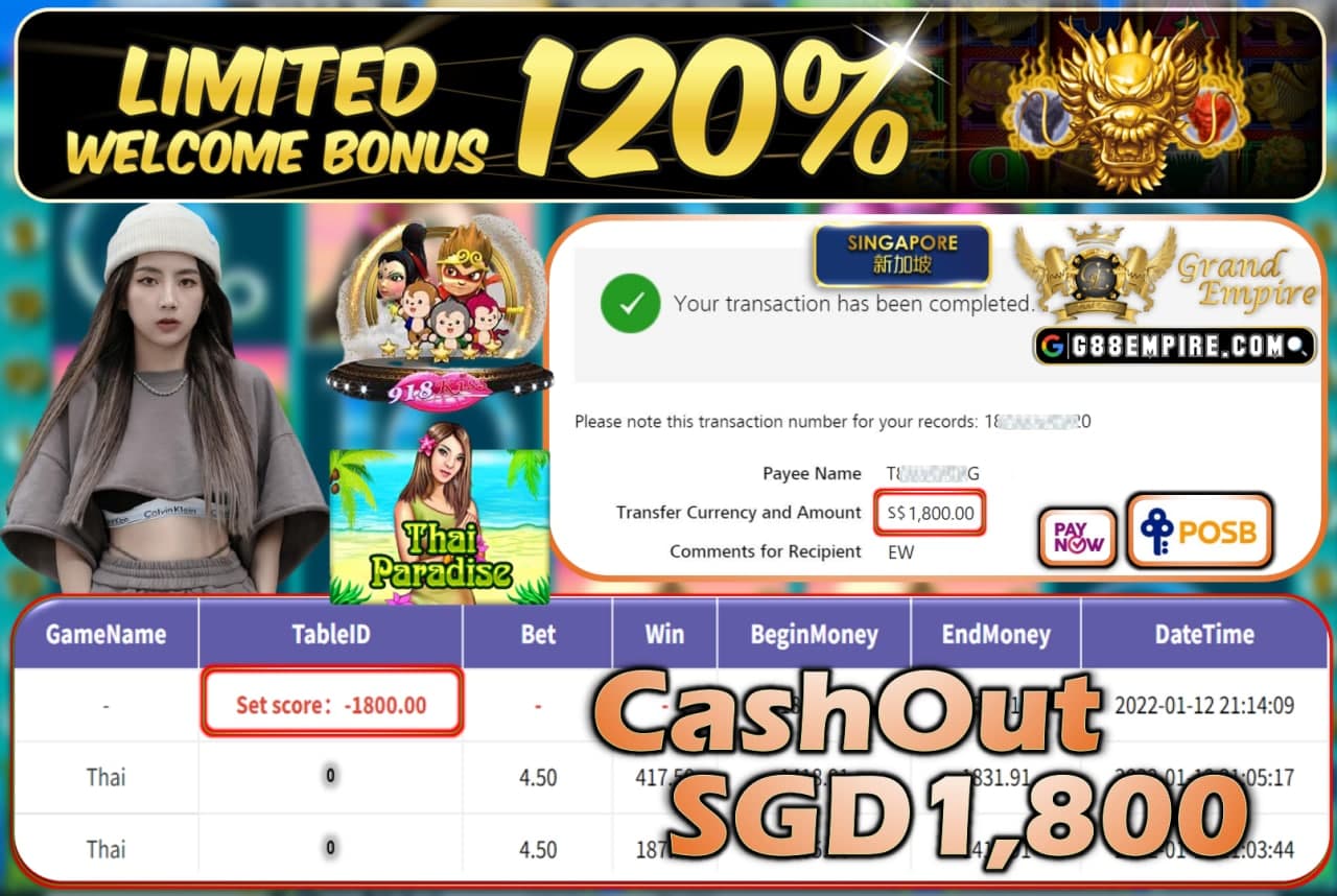 918KISS - THAI CASHOUT SGD1.800 !!!