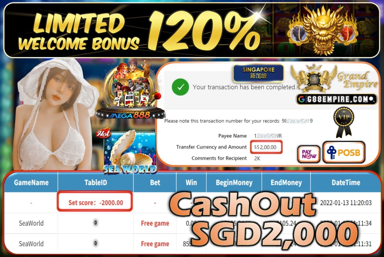 MEGA888 - SEAWORLD CASHOUT SGD2.000 !!!