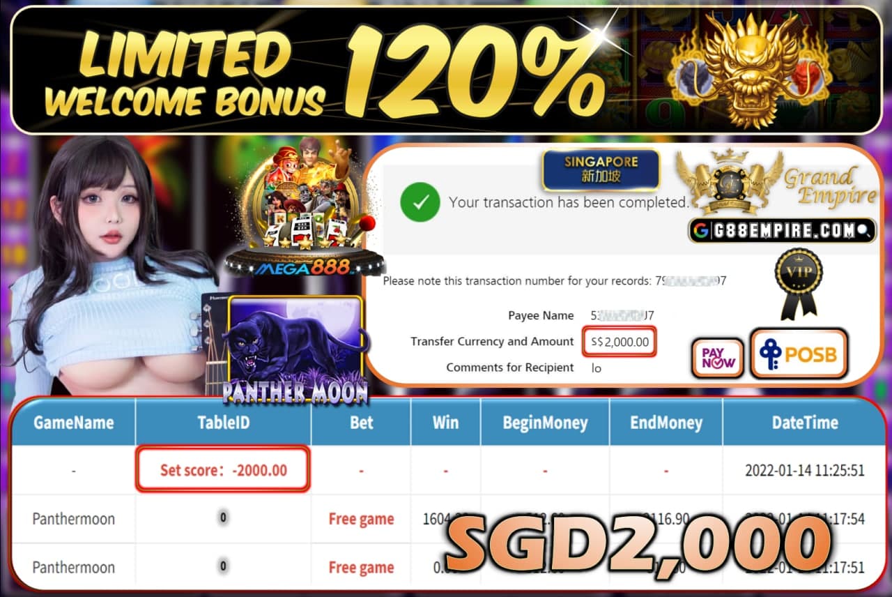 MEGA888 - PANTHERMOON CASHOUT SGD2.000 !!