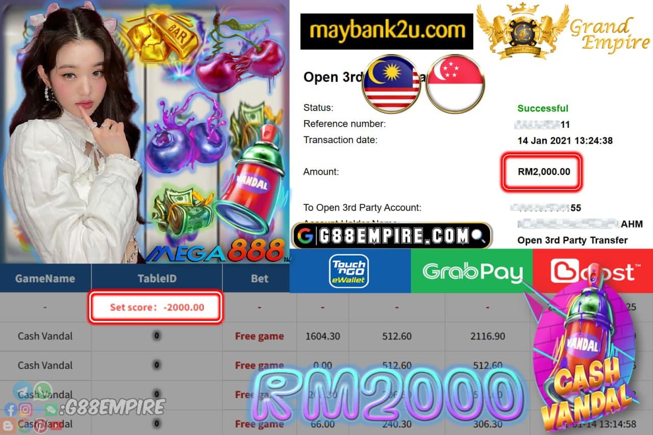 MEGA888 - CASH VANDAL CUCI RM2,000 !!!