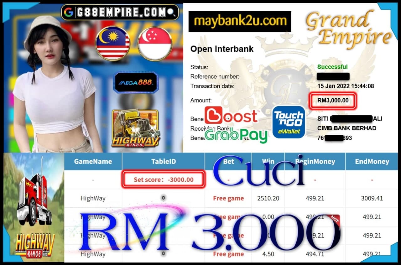 MEGA888 - HIGHWAY CUCI RM3,000 !!!