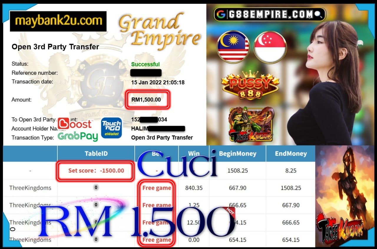 PUSSY888 -  THREEKINGDOMS CUCI RM1,500 !!!