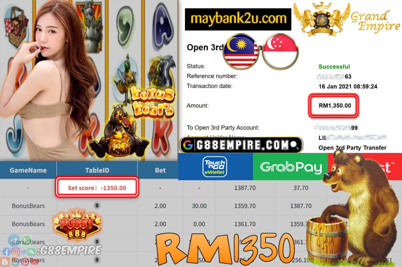 PUSSY888 -  BONUSBEARS CUCI RM1,350 !!!