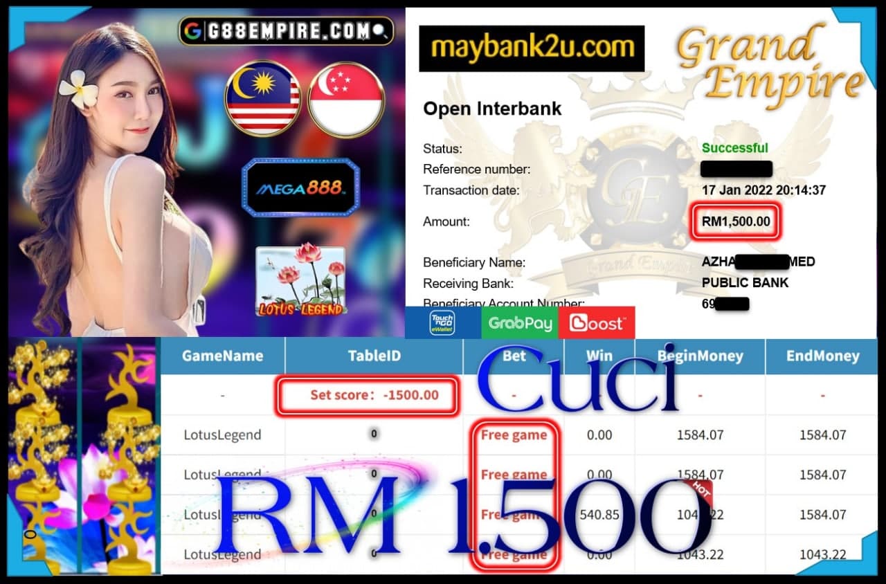 MEGA888 - LOTUSLEGEND CUCI RM1,500 !!!