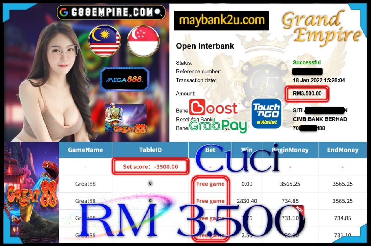 MEGA888 - GREAT88 CUCI RM3,500 !!!