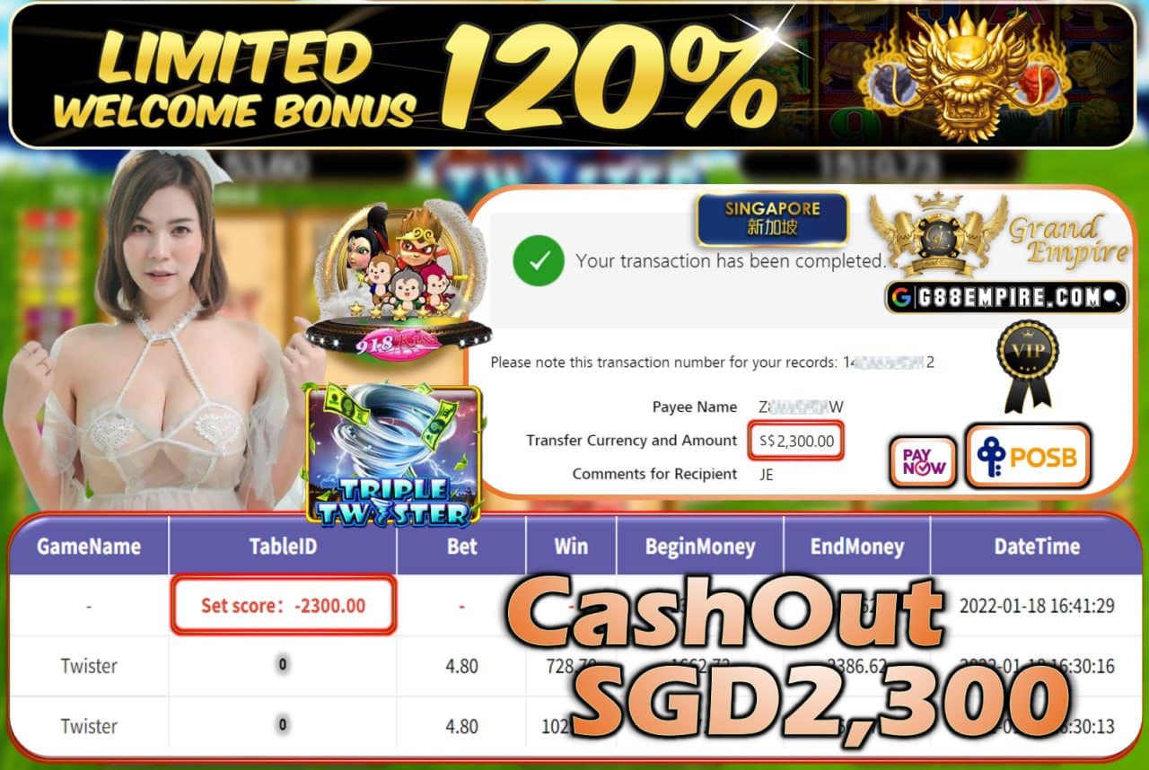 918KISS - TWISTER CASHOUT SGD2.300 !!!