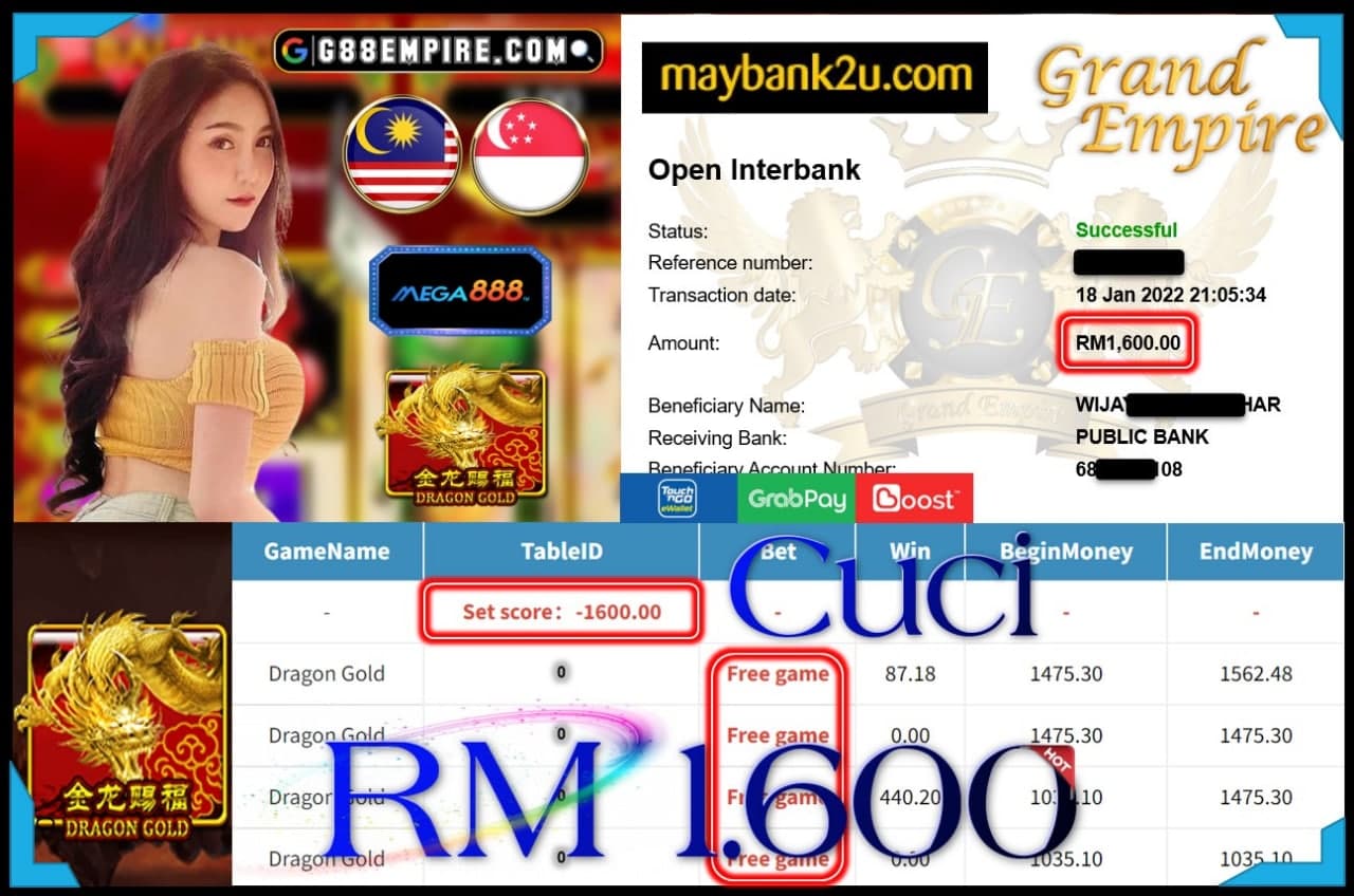 MEGA888 - DRAGON GOLD CUCI RM 1,600 !!!!