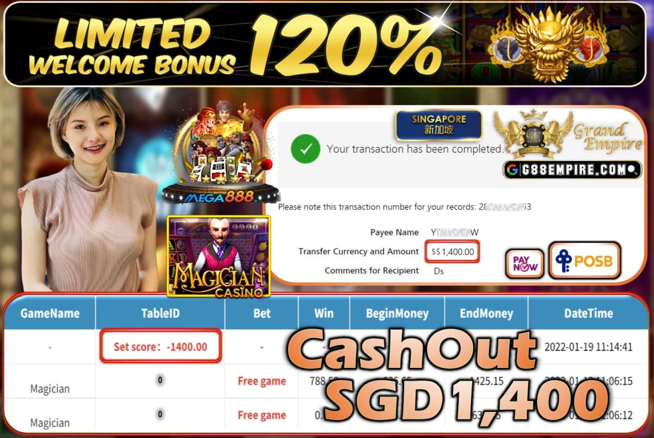 MEGA888 - MAGICIAN CASHOUT SGD1.400 !!!