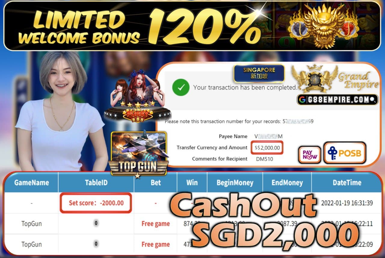 PUSSY888 - TOPGUN CASHOUT SGD2.000 !!!