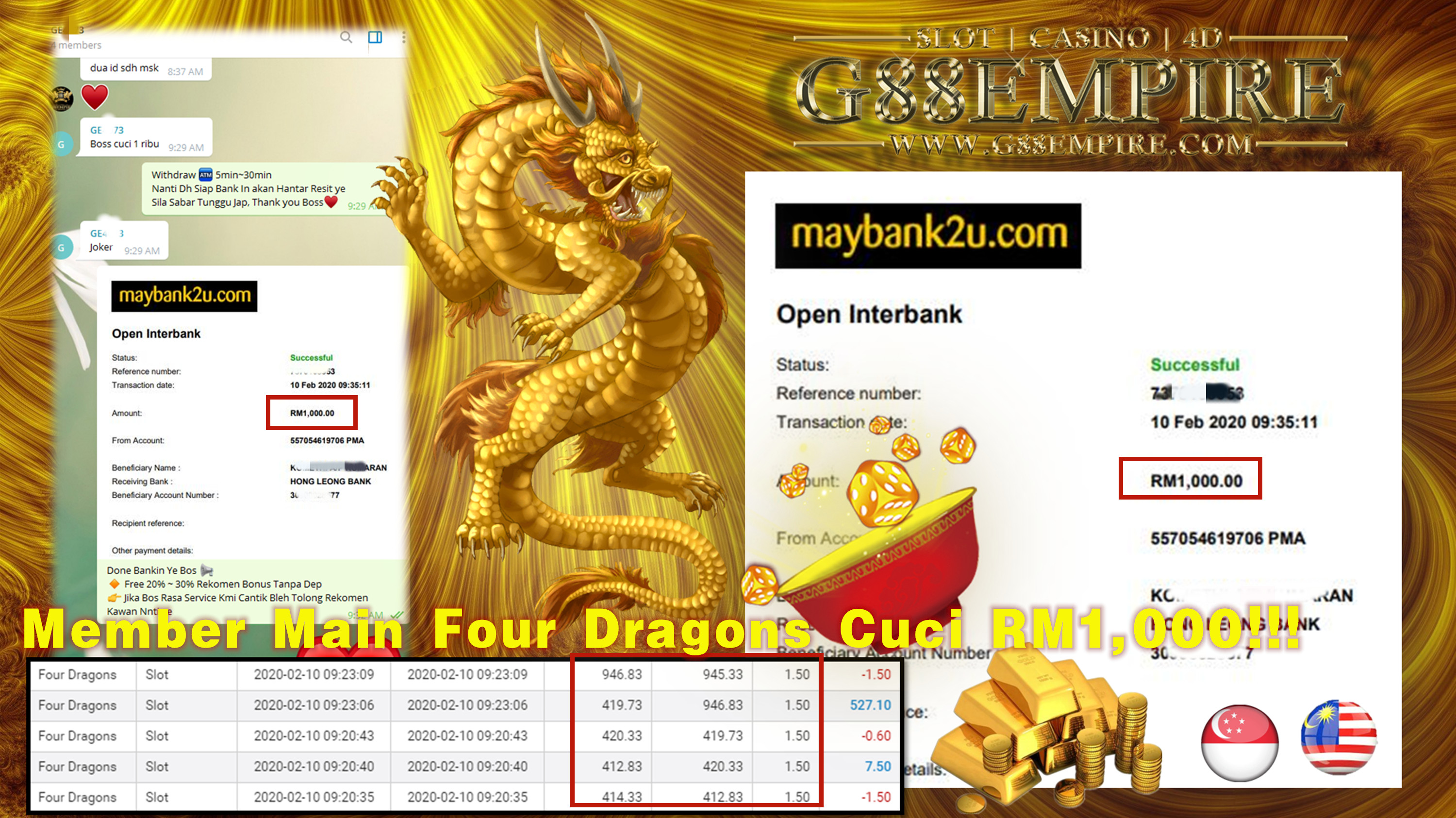 MEMBER MAIN FOUR DRAGONS CUCI RM1,000!!!