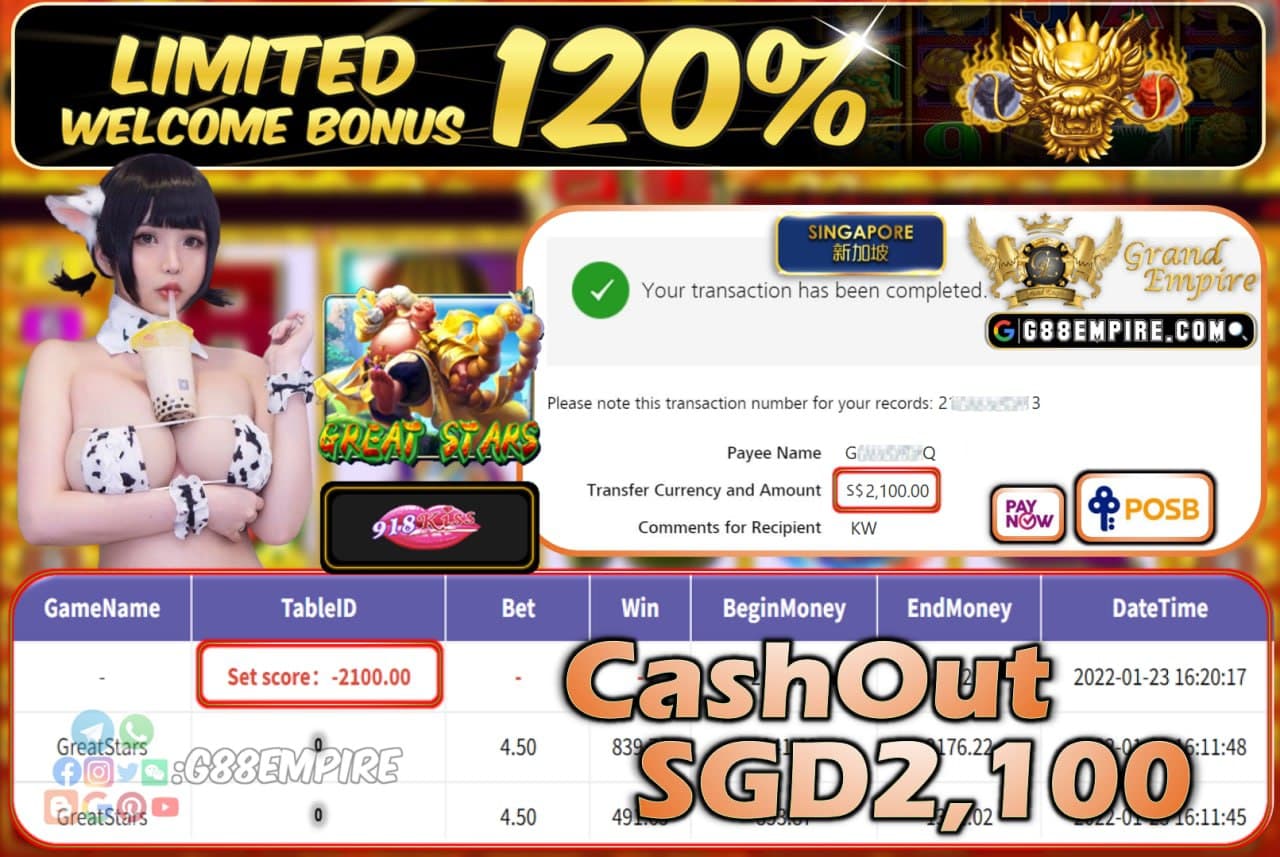 918KISS - GREATSTARS CASHOUT SGD2.100 !!!