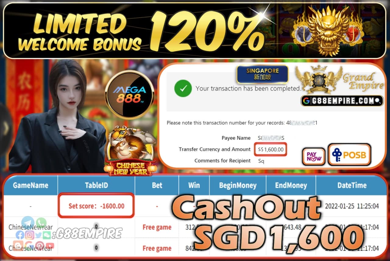 MEGA888 - CHINESENEWYEAR CASHOUT SGD1.600 !!!