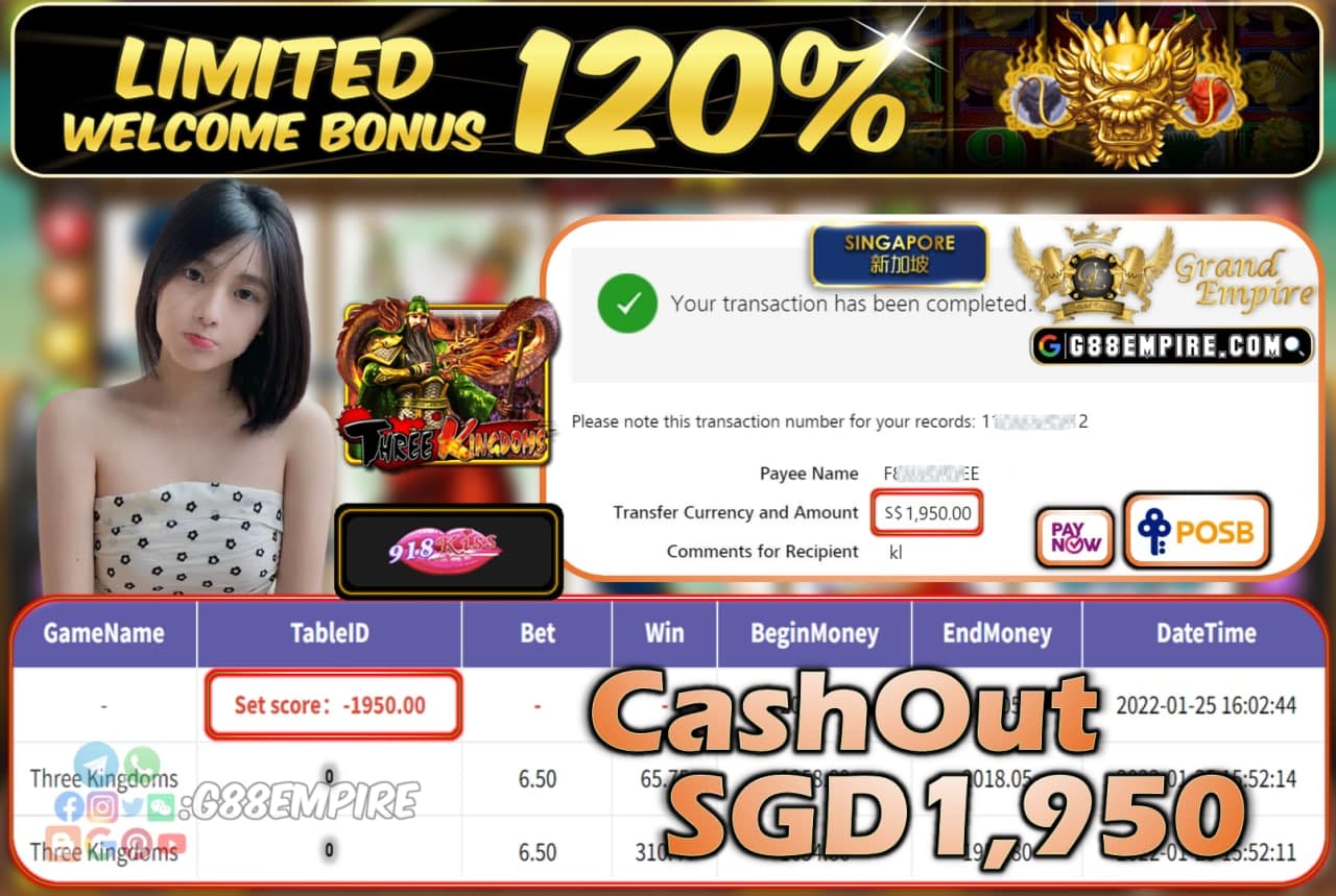 918KISS - THREEKINGDOMS CASHOUT SGD1.950 !!!