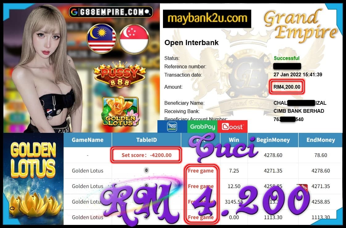 PUSSY888 - GOLDEN LOTUS CUCI RM4,200 !!!