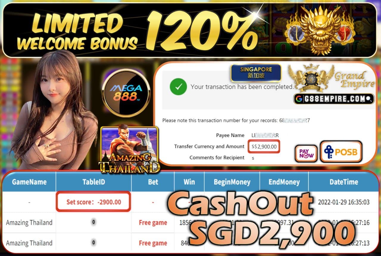 MEGA888 - AMAZINGTHAILAND CASHOUT SGD2.900 !!!