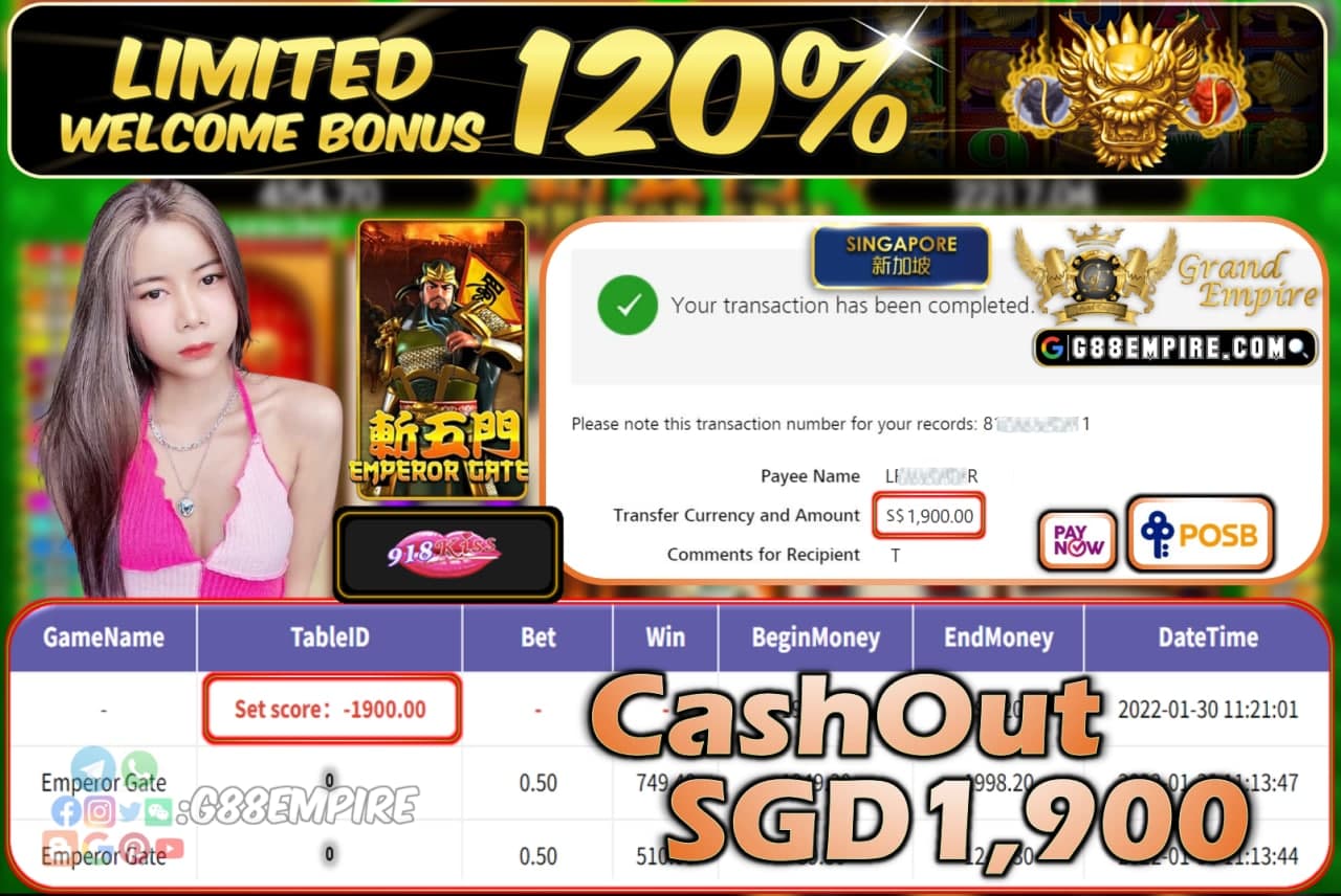 918KISS - EMPERORGATE CASHOUT SGD1.900 !!!