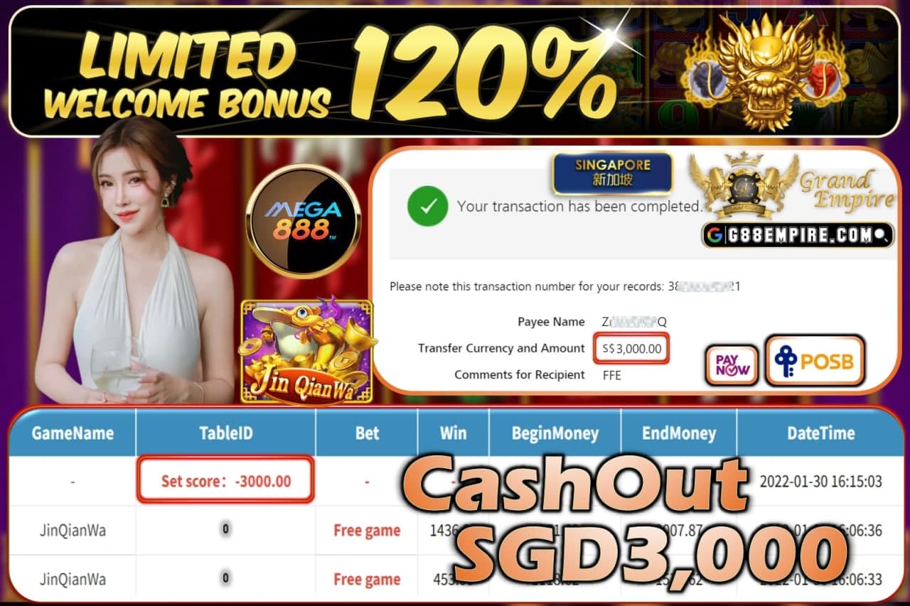 MEGA888 - JINQIANWA CASHOUT SGD3.000 !!!