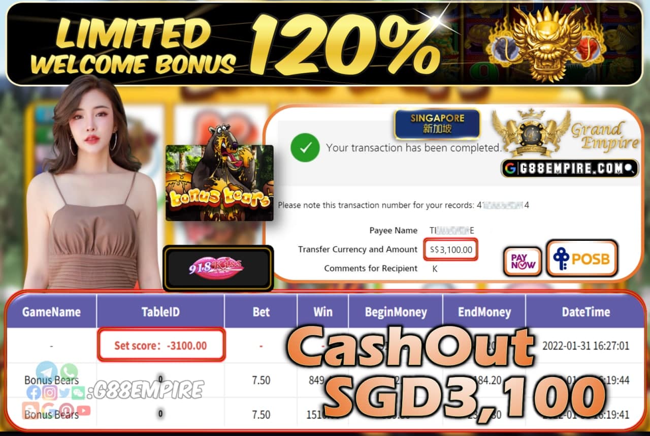 918KISS - BONUSBEARS CASHOUT SGD3.100 !!!