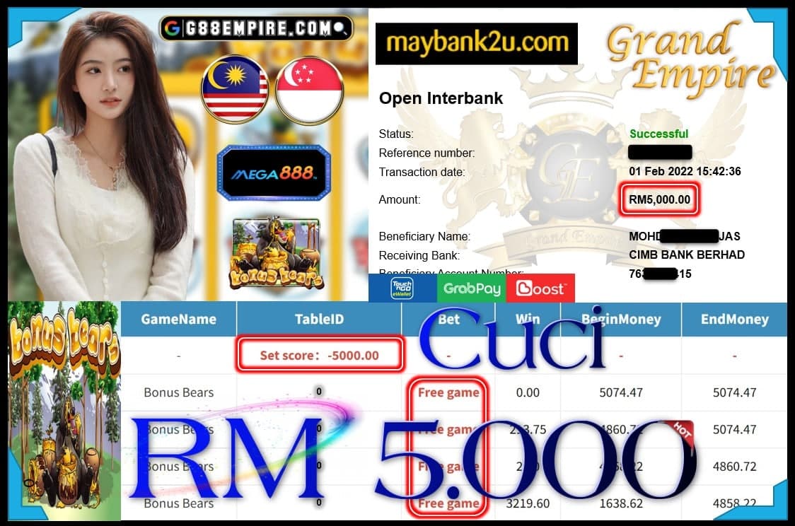 MEGA888 - BONUS BEARS CUCI RM5,000 !!!