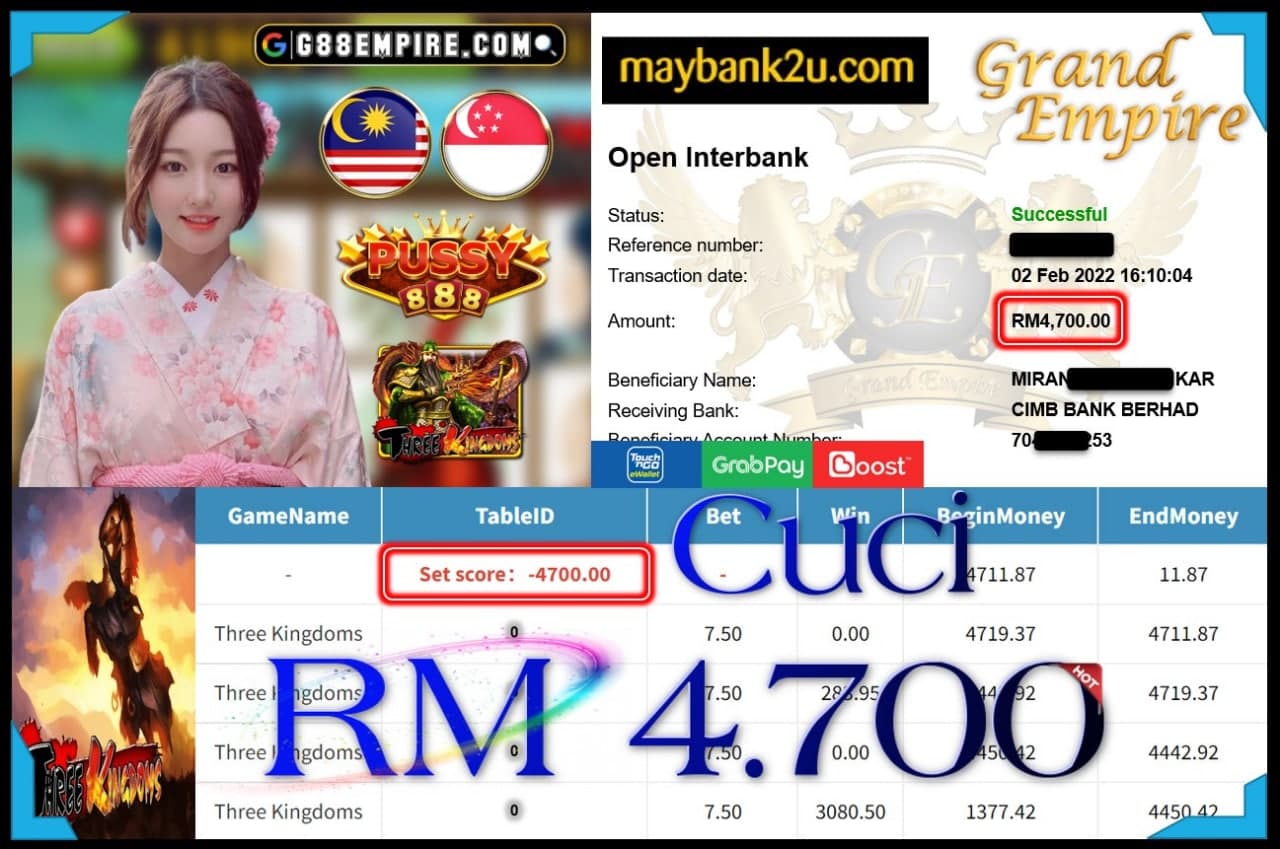 PUSSY888 - THREE KINGDOMS CUCI RM4,700 !!!