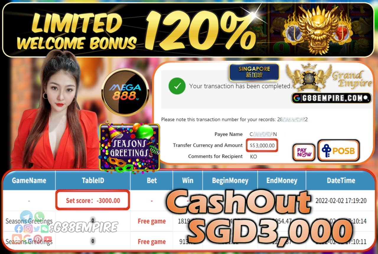 MEGA888 - SEASONSGREETINGS CASHOUT SGD3.000 !!!