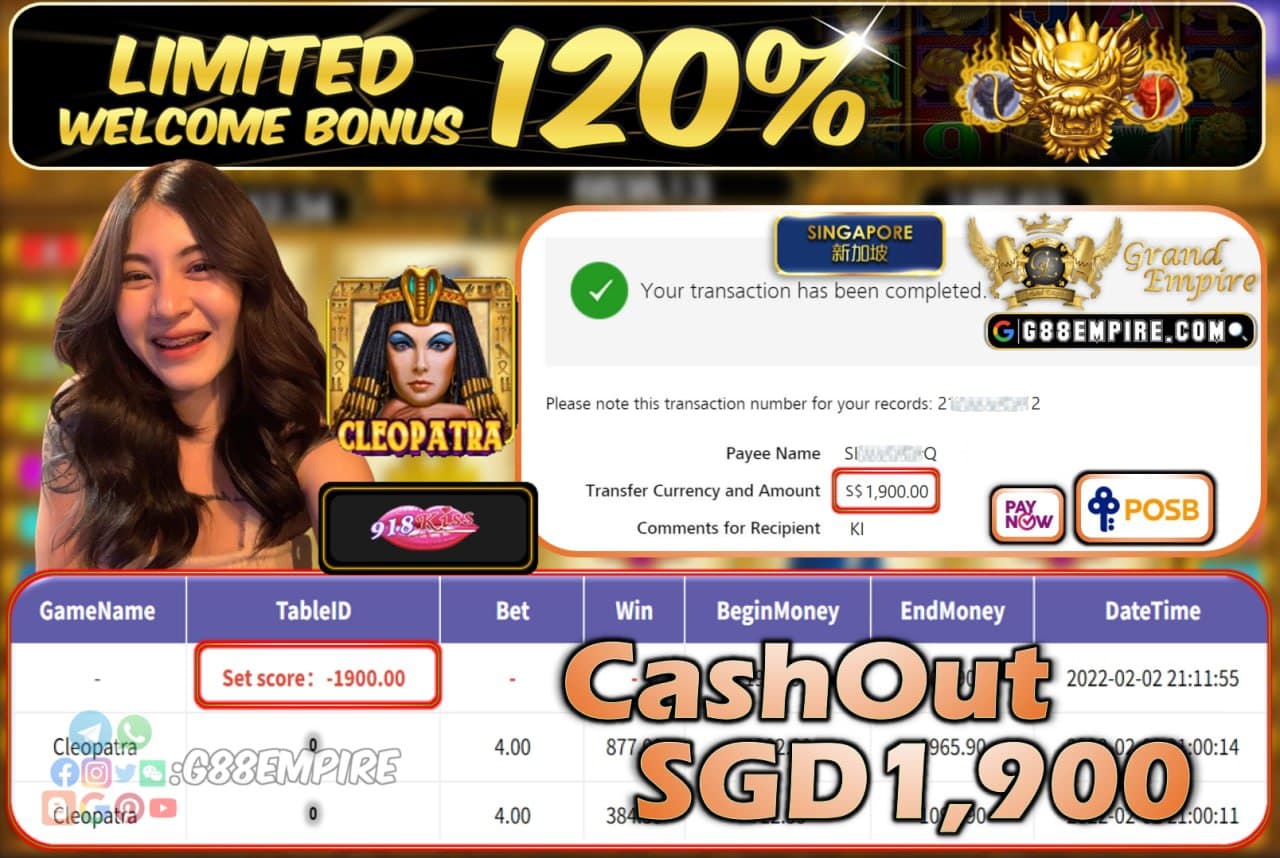 918KISS - CLEOPATRA CASHOUT SGD1.900 !!!