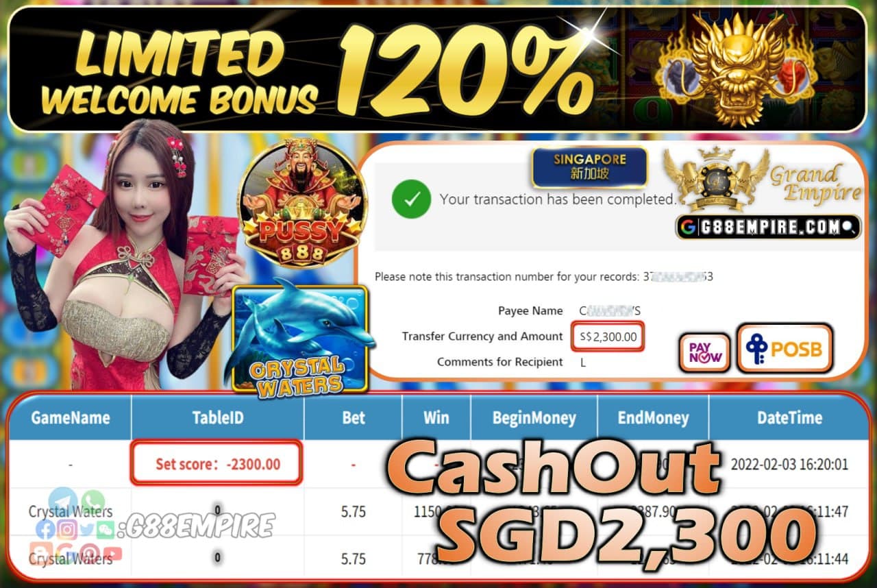 PUSSY888 - CRYSTALWATERS CASHOUT SGD2.300 !!!
