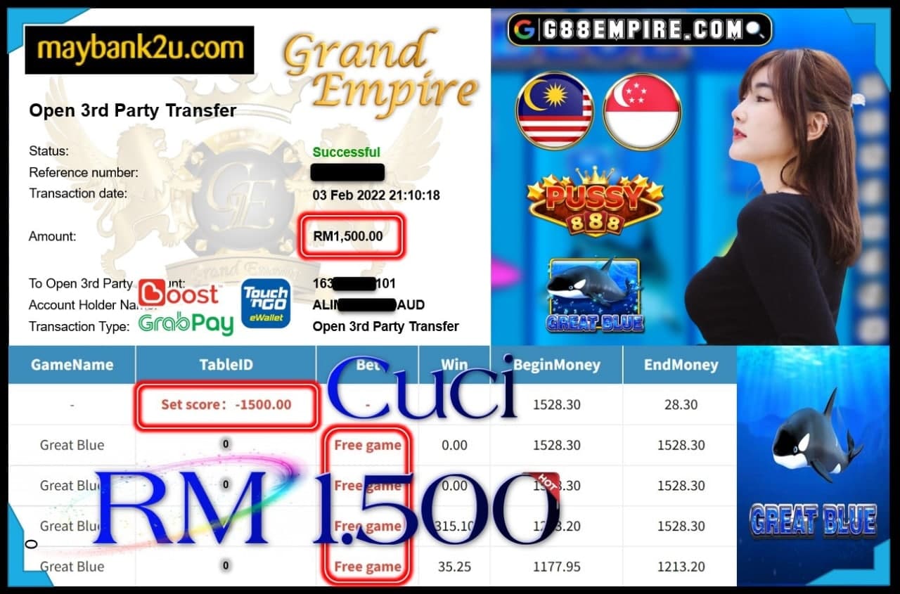 PUSSY888 - GREATBLUE CUCI RM1,500 !!!