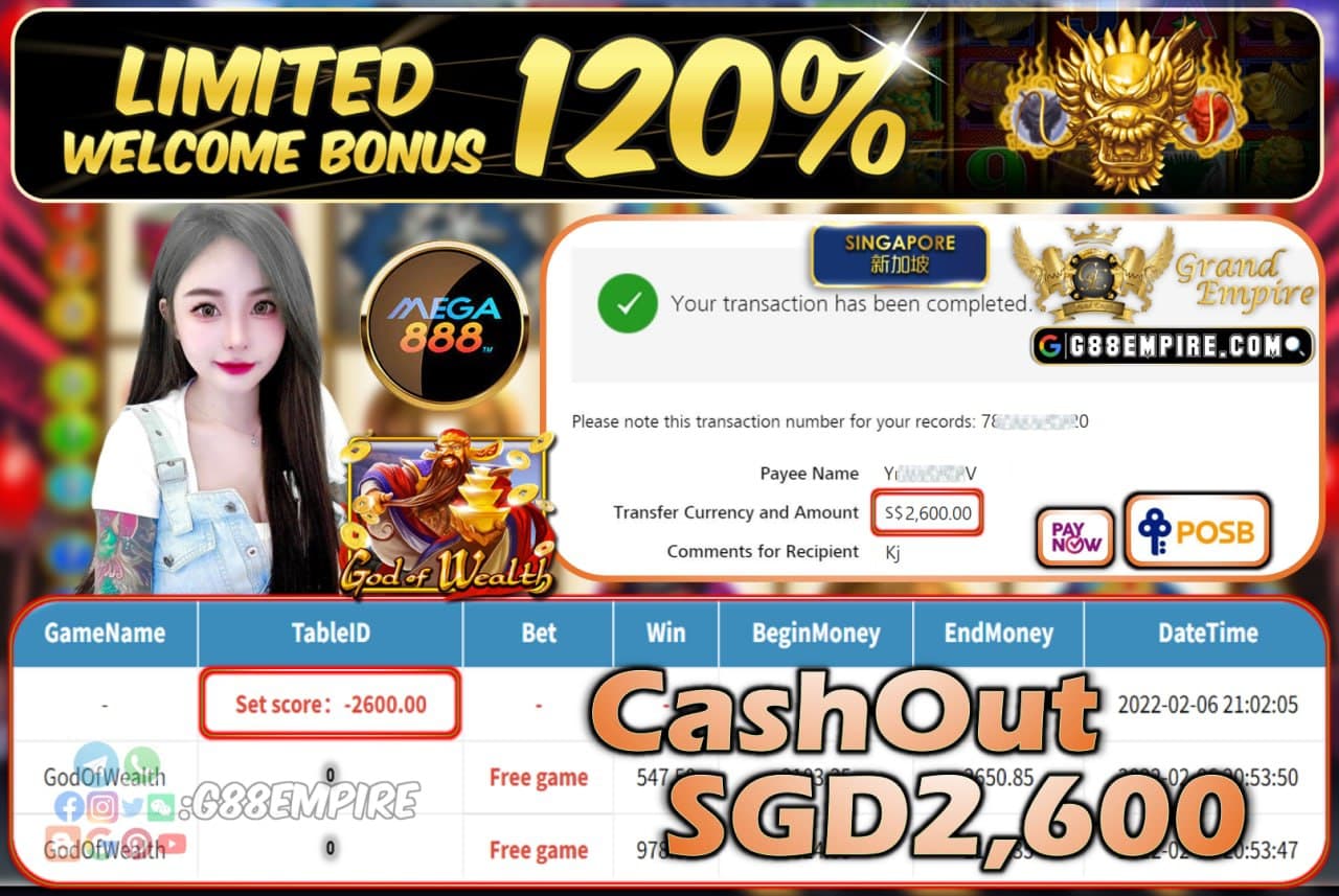 MEGA888 - GODOFWEALTH CASHOUT SGD2.600 !!!