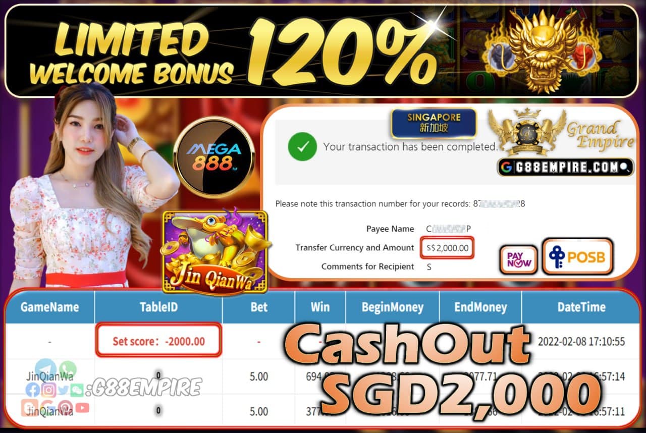 MEGA888 - JINQIANWA CASHOUT SGD2.000 !!!