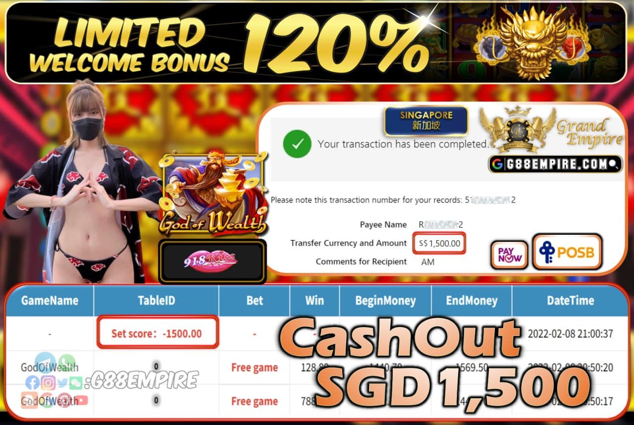 918KISS - GODOFWEALTH CASHOUT SGD1.500 !!!