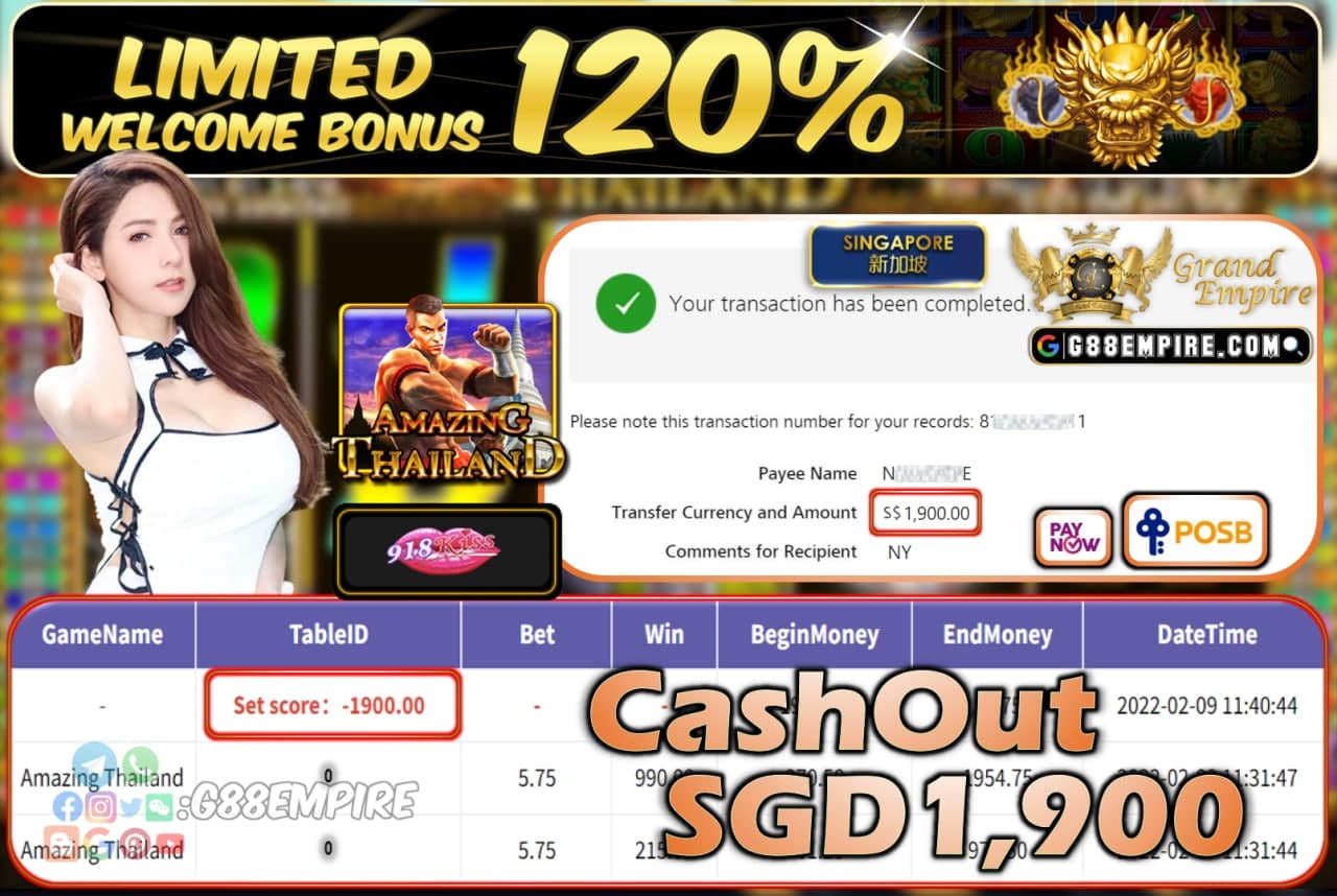 918KISS - AMAZINGTHAILAND CASHOUT SGD1.900 !!