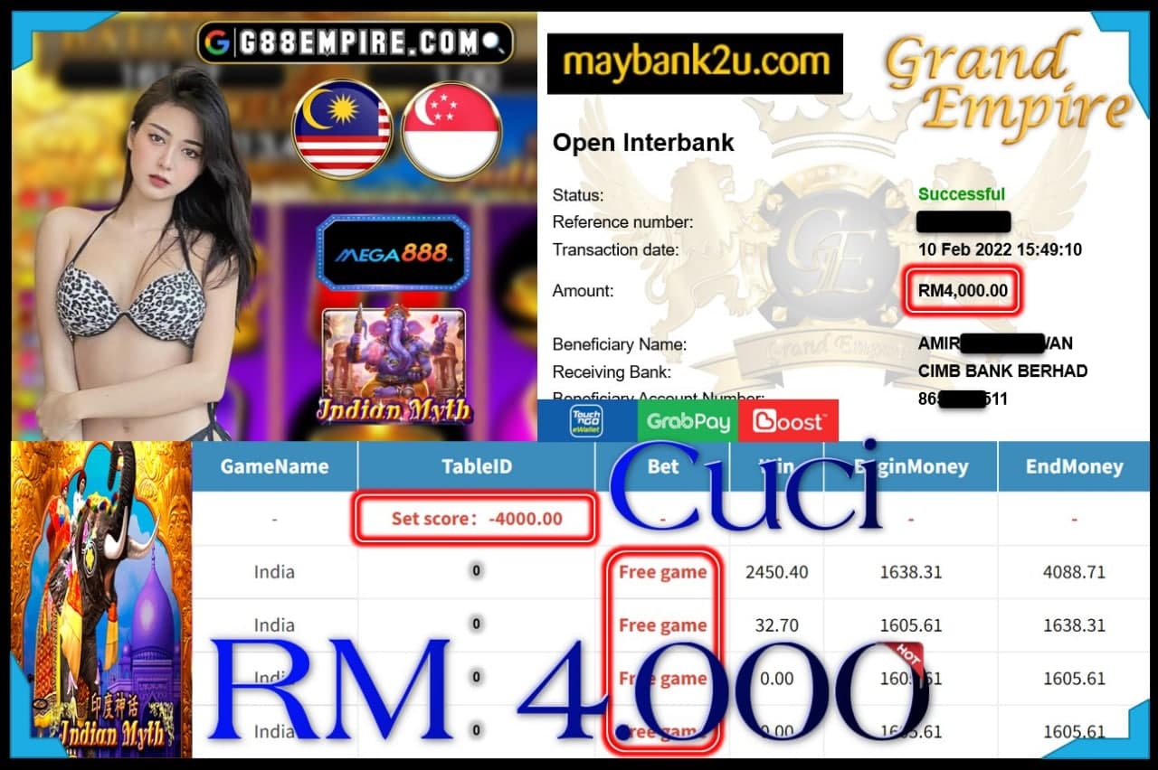 MEGA888 - INDIAN MYTH CUCI RM4,000 !!!