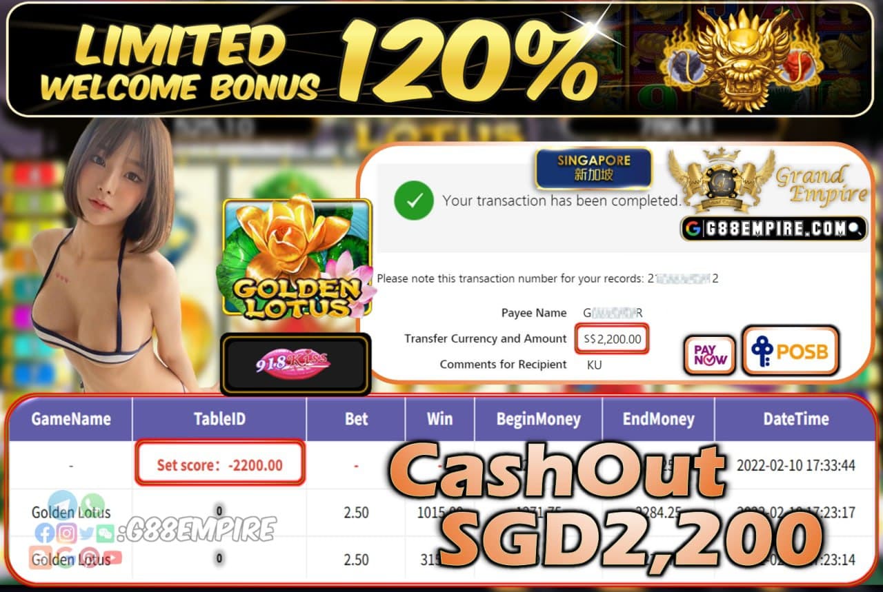 918KISS - GOLDENLOTUS CASHOUT SGD2.200 !!!