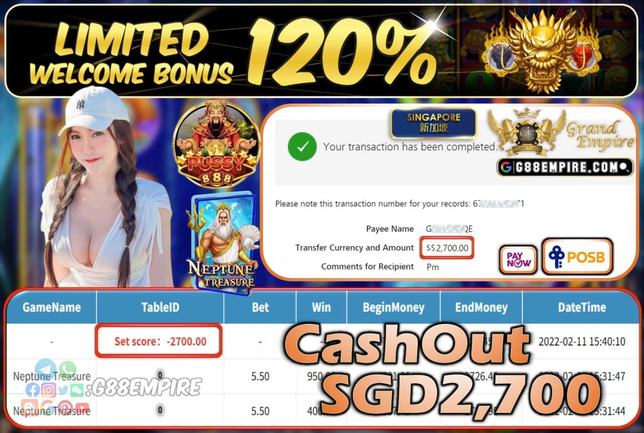 PUSSY888 - NEPTUNETREASURE CASHOUT SGD2.700 !!!