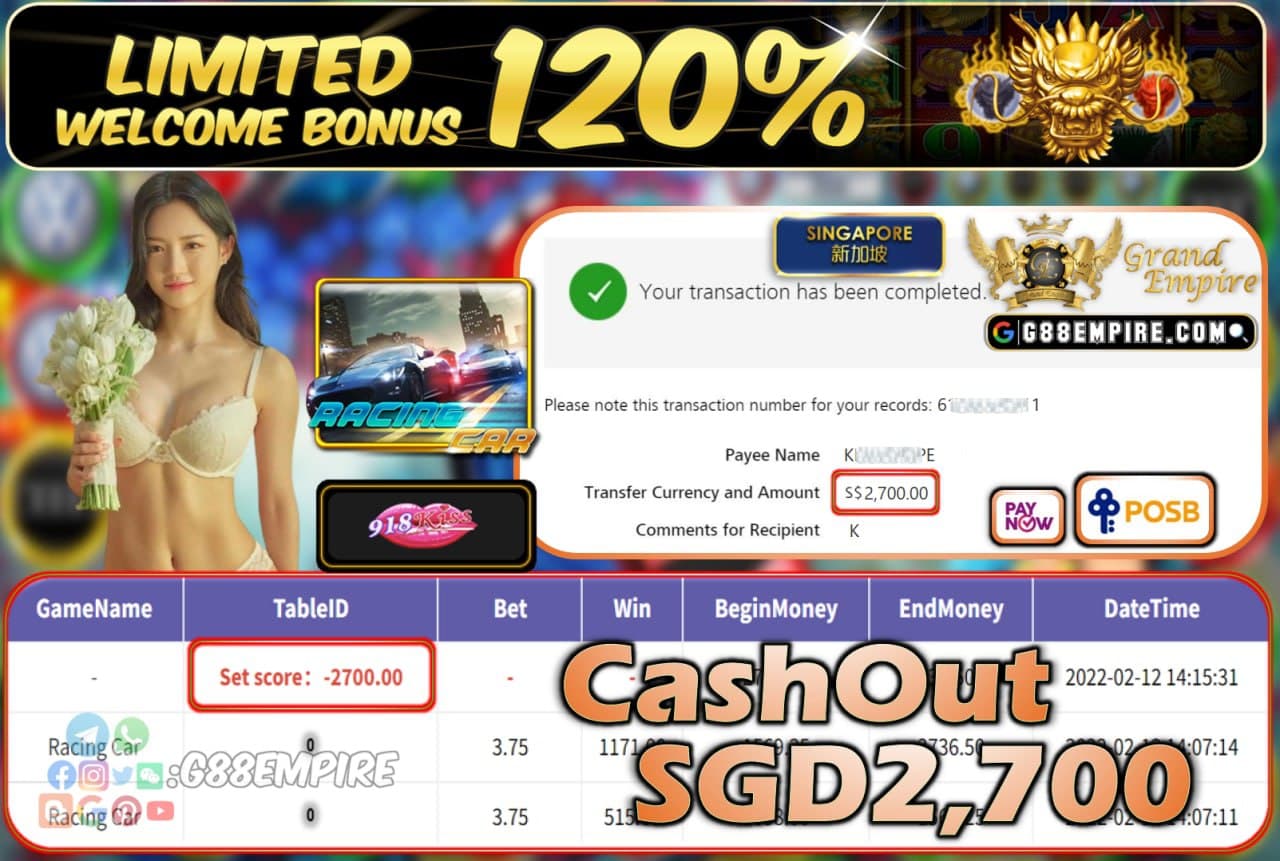 918KISS - RACINGCAR CASHOUT SGD2.700 !!!