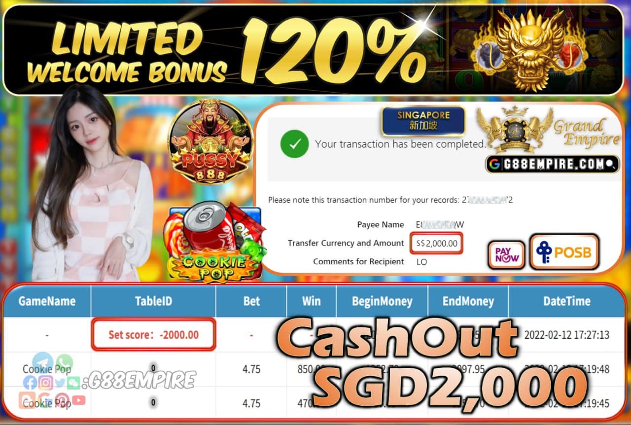 PUSSY888 - COOKIEPOP CASHOUT SGD2.000 !!!