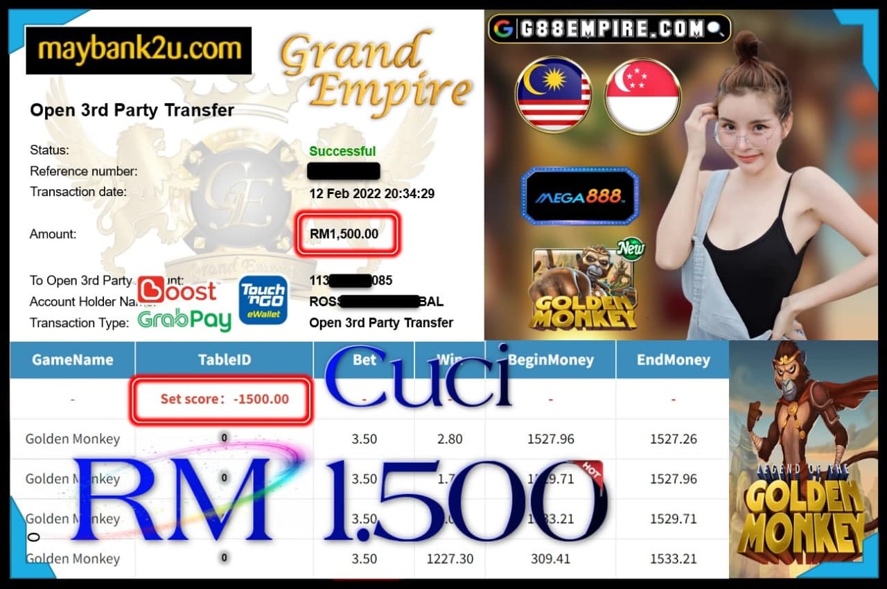 MEGA888 - GOLDEN MONKEY CUCI RM1,500 !!!