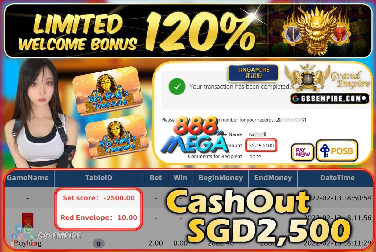 MEGA888 - BOYKING CASHOUT SGD2500 !!!