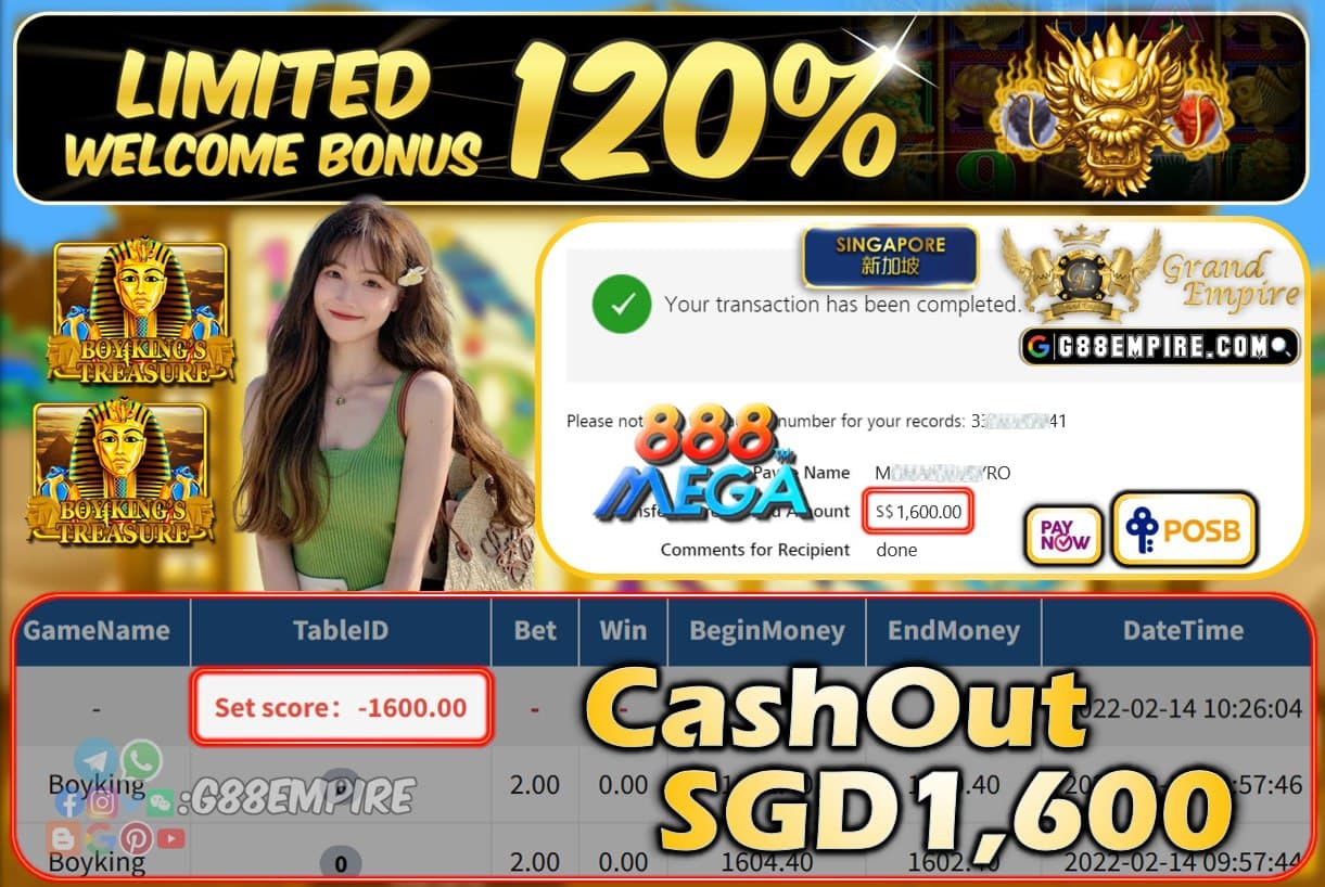 MEGA888 - BOYKING CASHOUT SGD1600 !!!