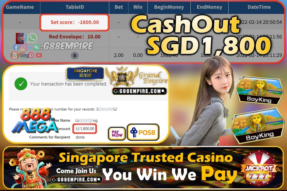 MEGA888 - BOYKING CASHOUT SGD1800 !!!