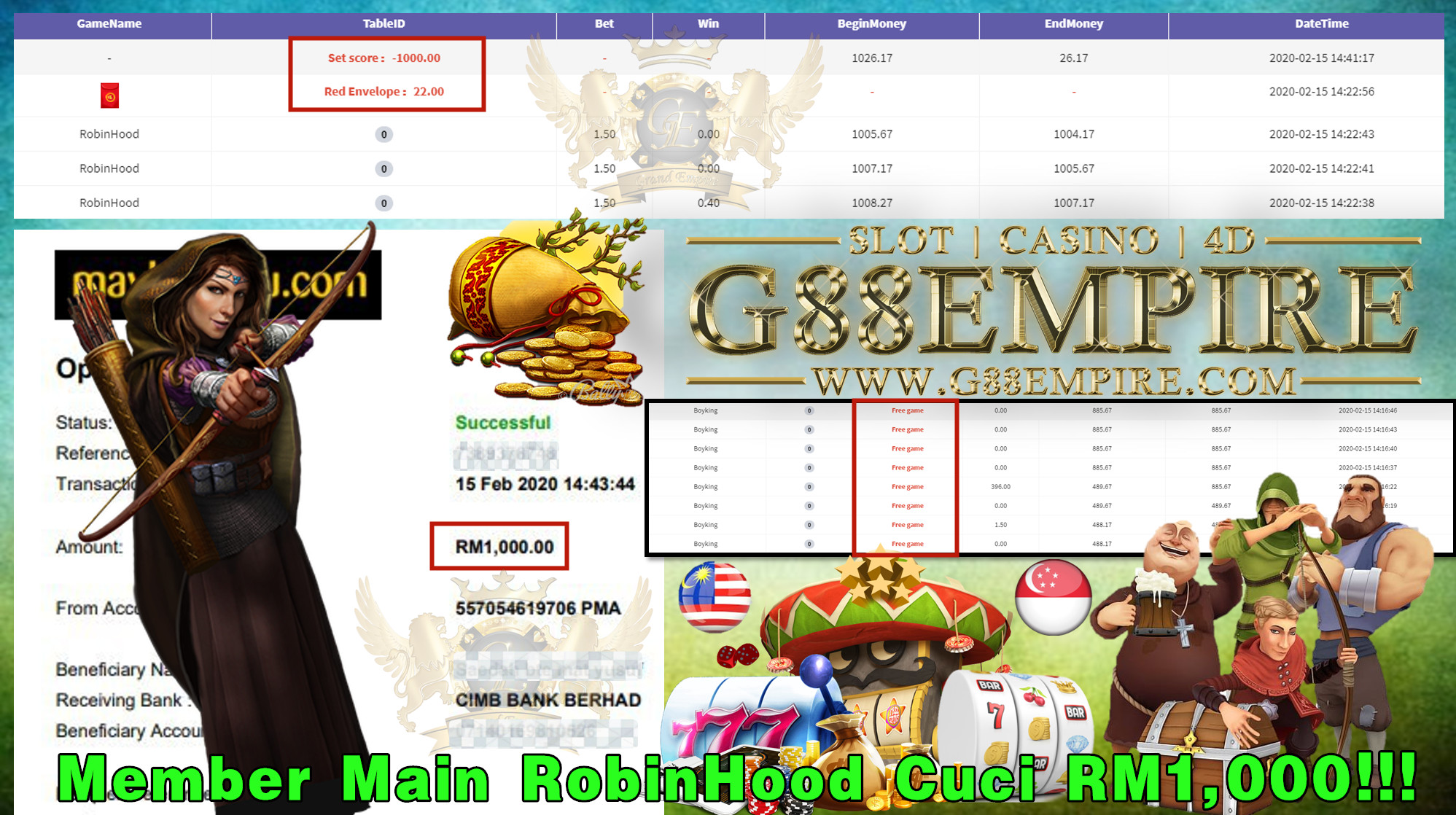 MEMBER MAIN ROBINHOOD CUCI RM1,000!!!