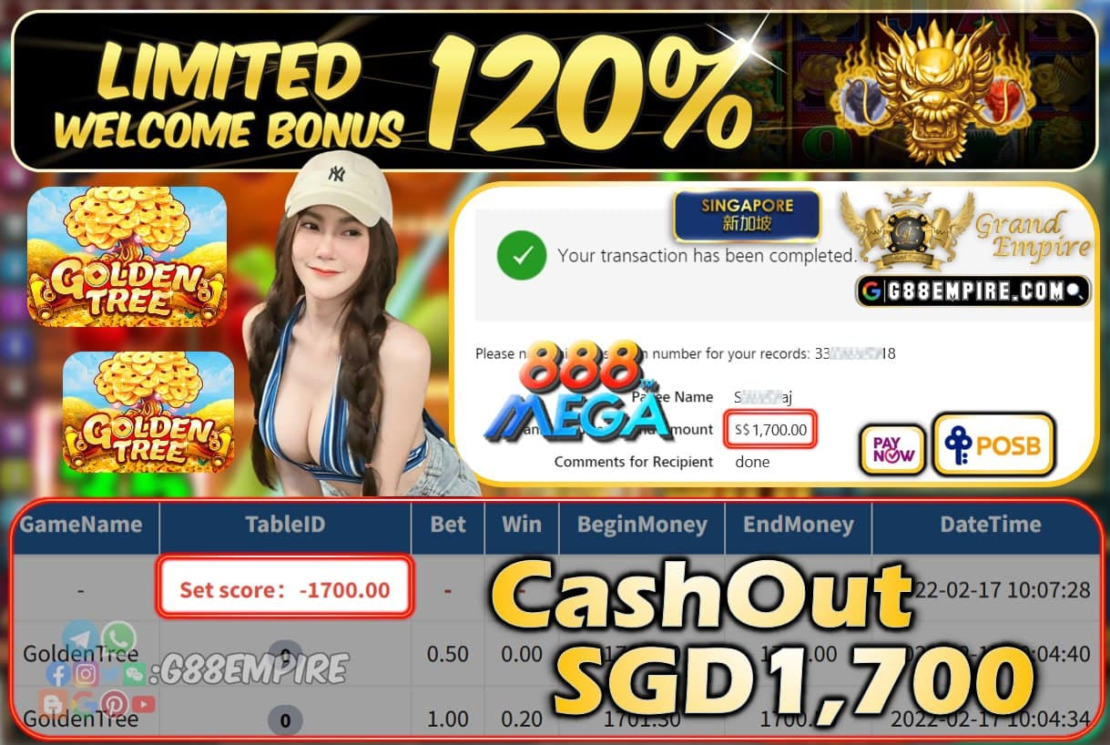 MEGA888 - GOLDEN TREE CASHOUT SGD1700 !!!