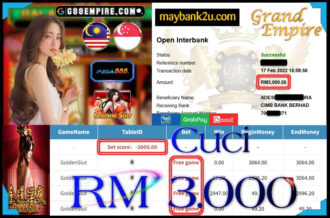 MEGA888 - GOLDEN SLUT CUCI RM3,000 !!!