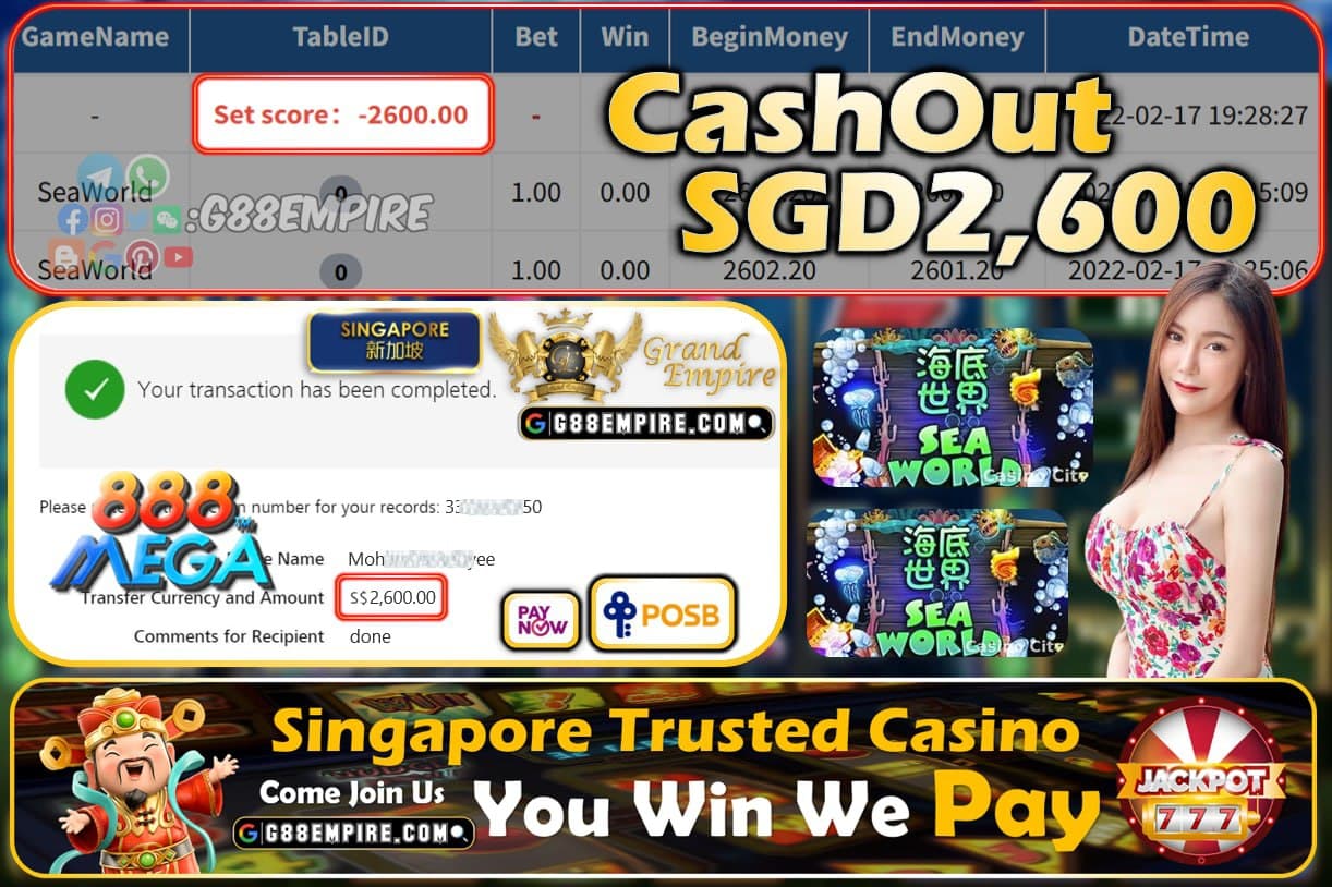 MEGA888 - SEAWORLD CASHOUT SGD2600 !!!