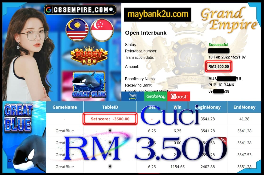 PUSSY888 - GREATBLUE CUCI RM3,500 !!!
