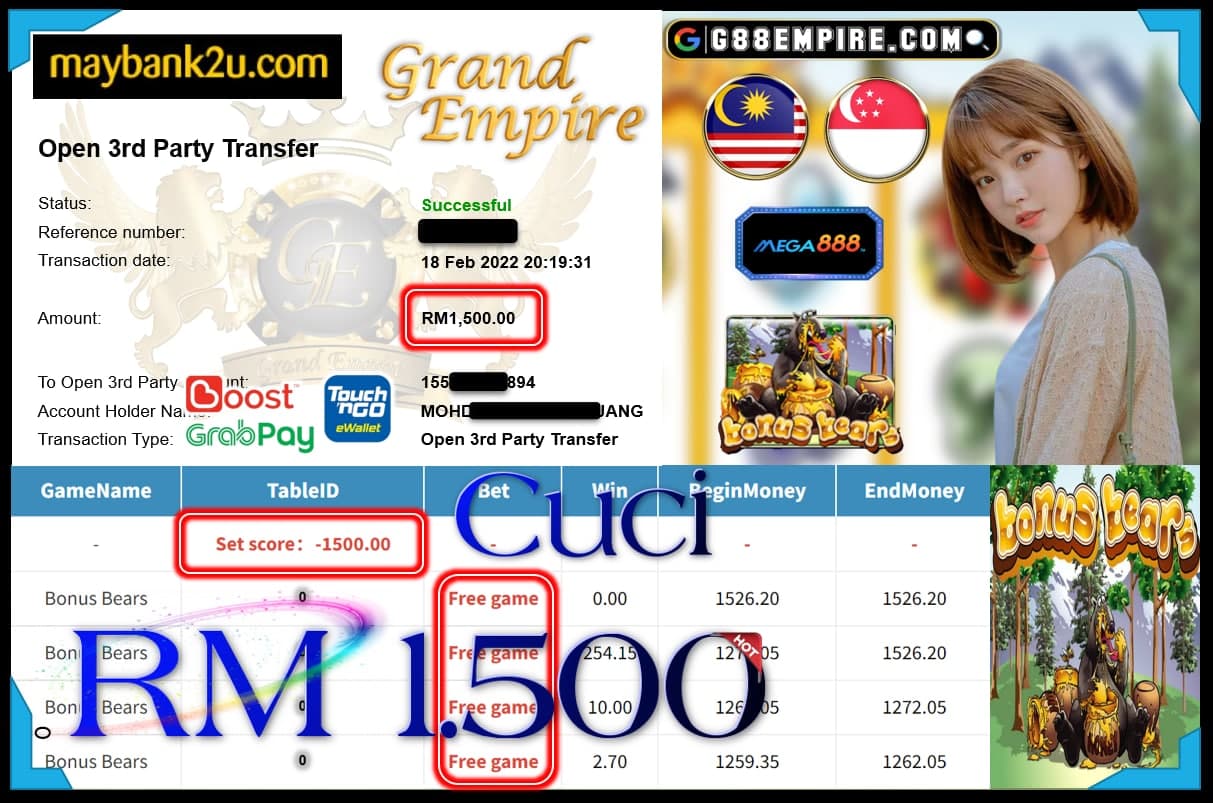 MEGA888 - BONUS BEARS CUCI RM1,500 !!!